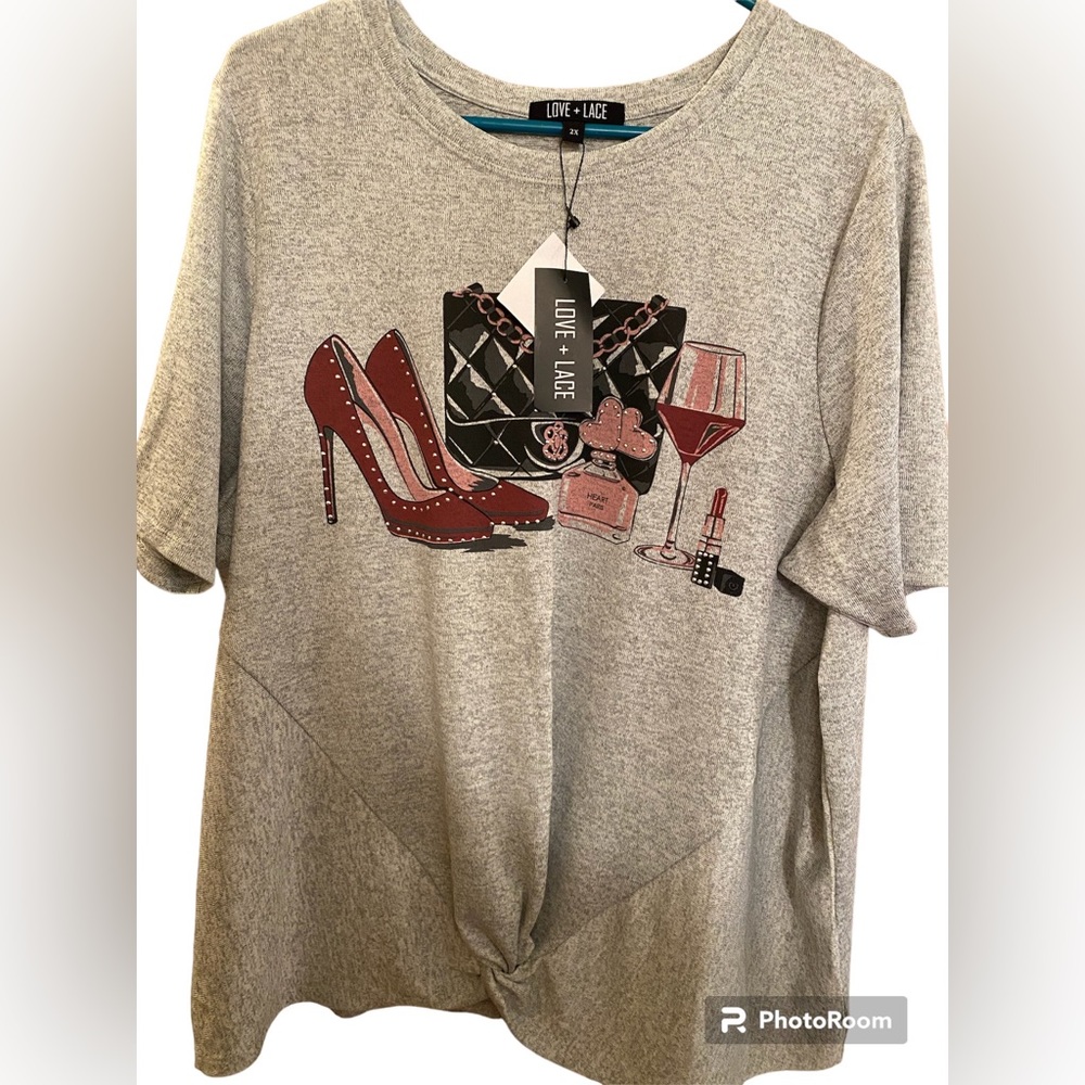 Macys Love+Lace 2X top with rhinestones & knot center